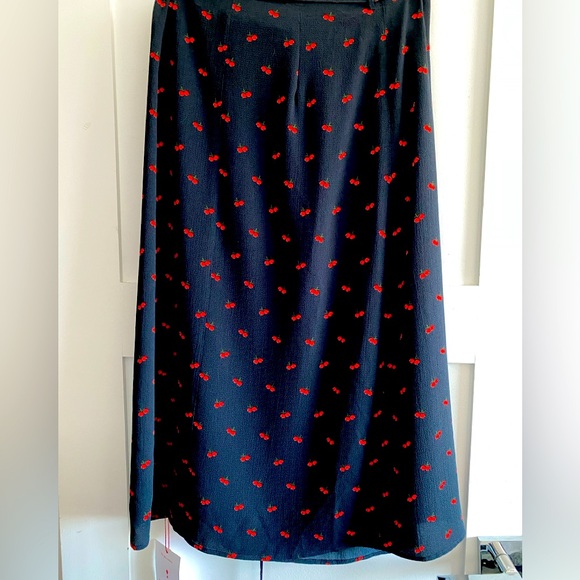 🍒 ROUJE 🍒 Gloria button side wrap skirt sold out rare in navy cherry print NWT - Picture 5 of 6